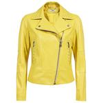 Sarı Belina Kadın Biker Deri Ceket 1010028470005