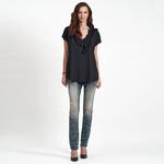 Siyah DKNY Jeans  V Yaka Kadın Bluz 2300001123002