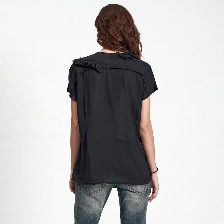 Siyah DKNY Jeans  V Yaka Kadın Bluz 2300001123005