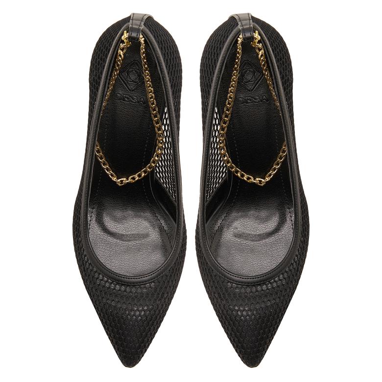 Siyah Karla Kadın Zincir Detaylı Klasik Ayakkabı 2010047317009