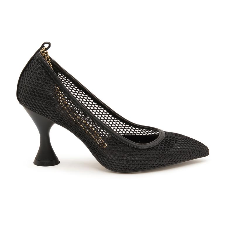 Siyah Karla Kadın Zincir Detaylı Klasik Ayakkabı 2010047317009