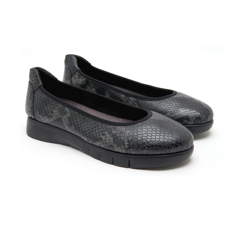 Crescita Comfort Siyah Kadın Egzotik Deri Günlük Ayakkabı 2010048827004