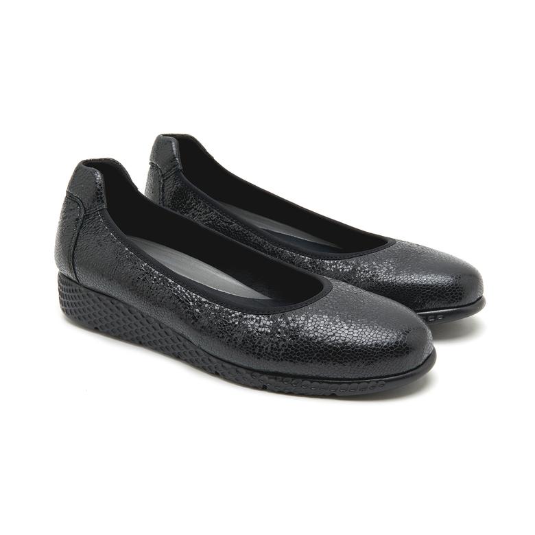 Maid Comfort Metalik Siyah Kadın Deri Günlük Ayakkabı 2010048832001